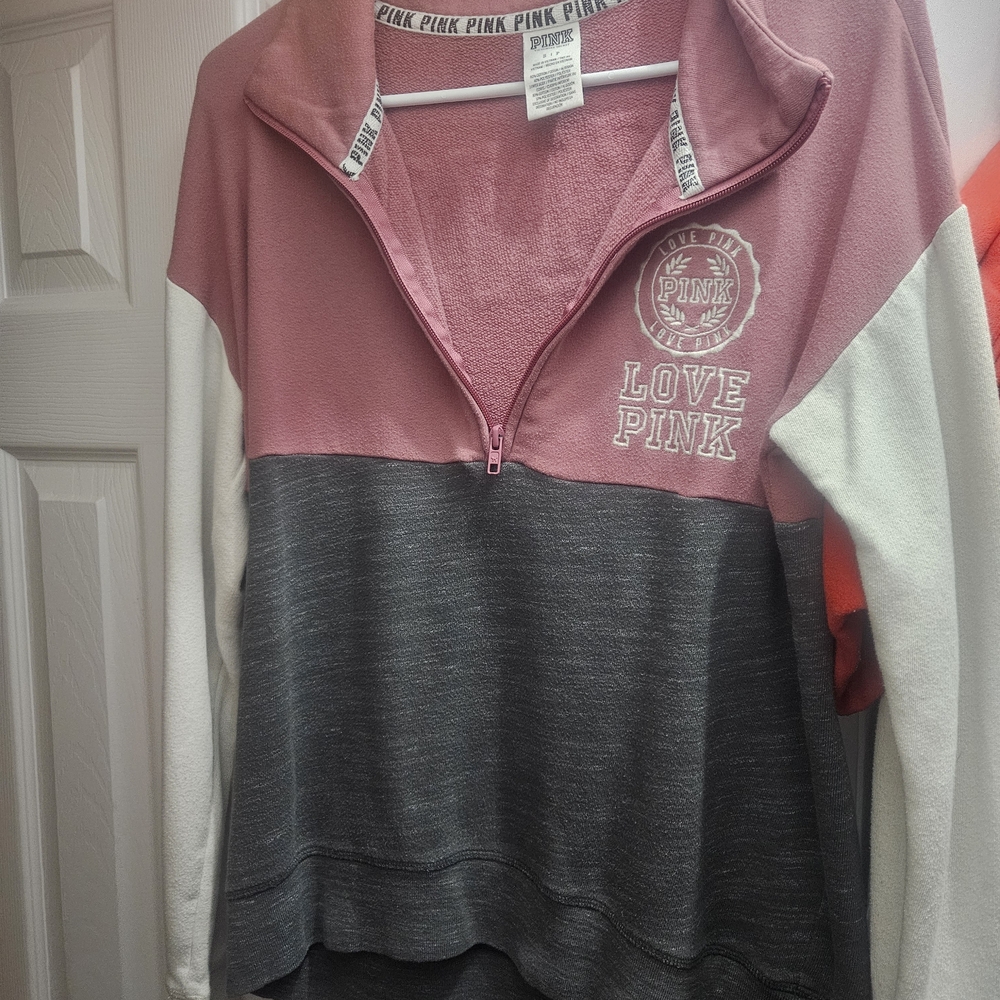 Pink and Gray Quarter-Zip Pullover